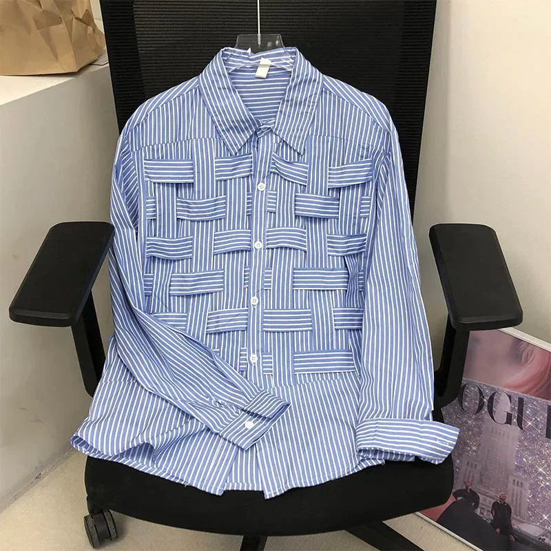 EBAIHUI, camisas lisas con agujeros para mujer, solapa, manga larga, cintura suelta, blusa de retales a la , camisa informal de poliéster para mujer 2024