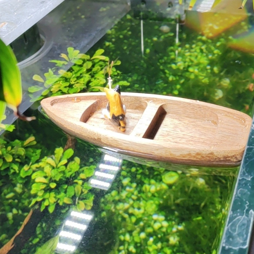 Handgemaakte houten boot decoratie mini drijvende boot model landschapsarchitectuur vissersboot aquarium vijver decoratie aquarium accessoires: green