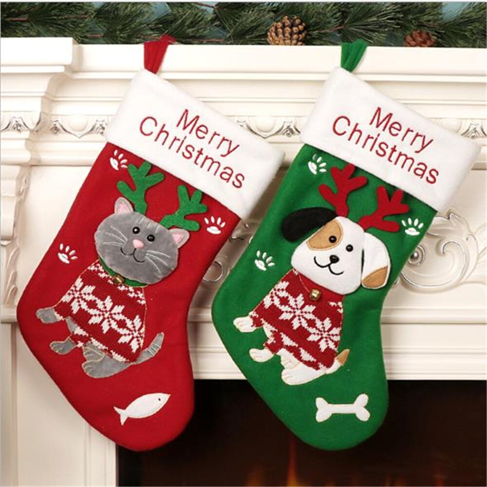 Søde tegneserie katte og hunde julesokker dekoration julesokker poser jul vedhæng
