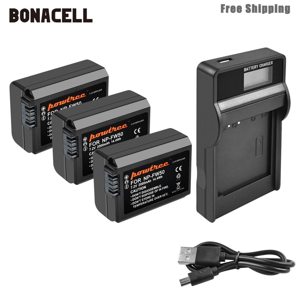 Bonacell 2000 mah np -fw50 np fw50 batteri+lcd laddare akku för sony nex -7 nex -5n nex -5r nex -f3 nex -3d alpha  a5000 a6000 l50