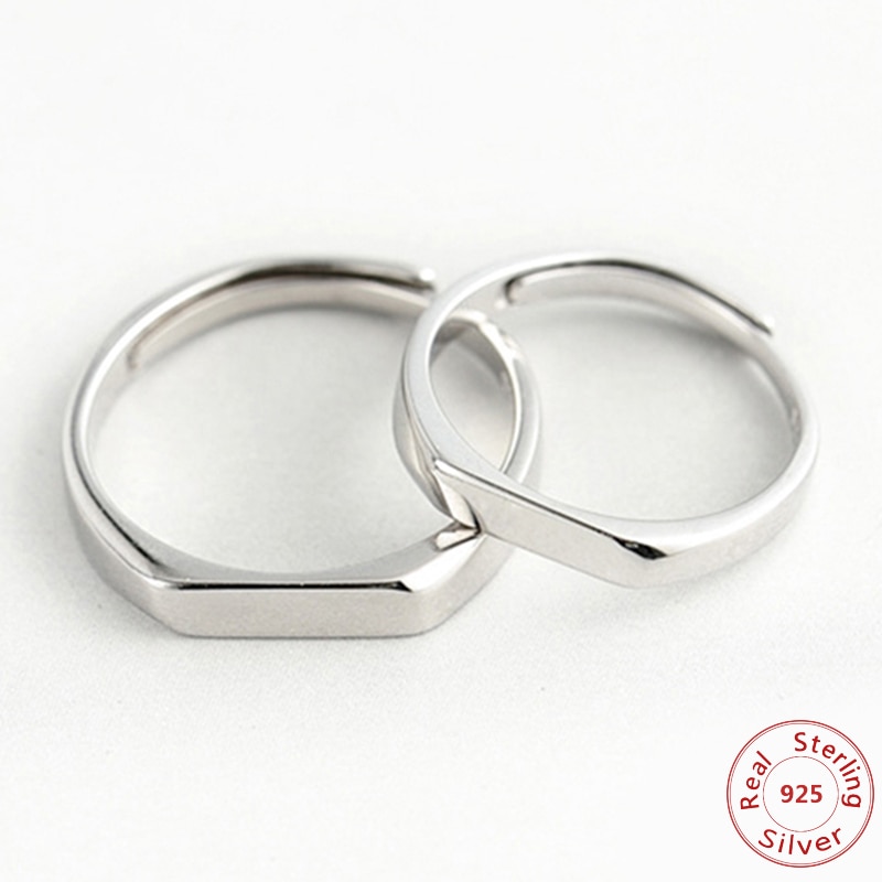 925 Sterling Silver Lover Anelli Classic Semplice Anello di Apertura per Le Donne e Gli Uomini Coppie Monili di Cerimonia Nuziale FAI DA TE Incidere