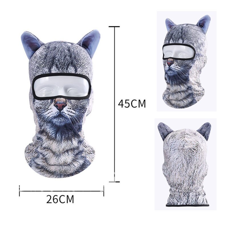 Dammsäker djurmönster huvudbonader med öra katt hund lejon män kvinnor hel ansiktsmask balaclava huva täcka hals halsduk hattar