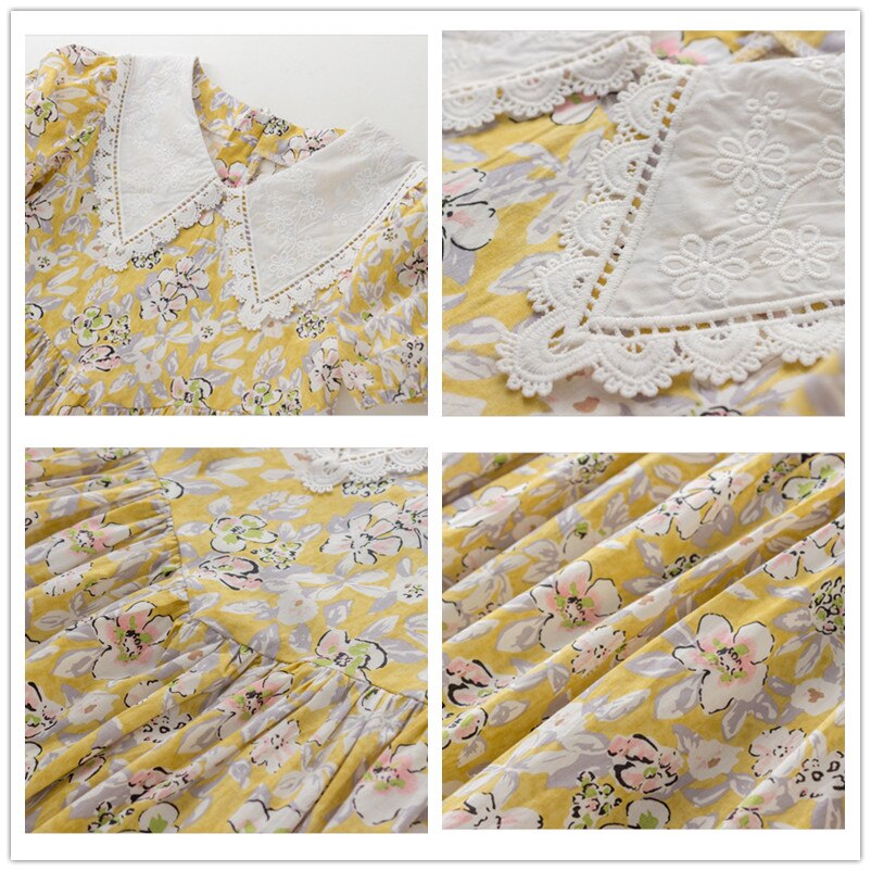 4 Tot 14 Jaar Kinderen Tiener Meisjes Zomer Bloemenprint Katoen Casual Flare Midi Jurk Kind Meisje Kanten Kraag Mode jurken TB1153