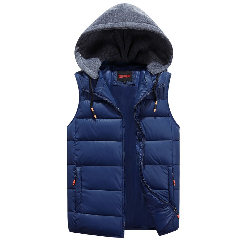 Winter Katoen Warm Vest Casual Voor Mannen Dikke College Rode Windbreaker Mouwloze Jas Zonder Mouwen Mannelijke Klassieke Vest: Blue Vest / XXXL