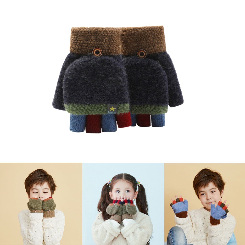 Unisex Warm Soft Kid Winter Convertible Flip Top Fingerless Gloves Kids gloves (6-10years)