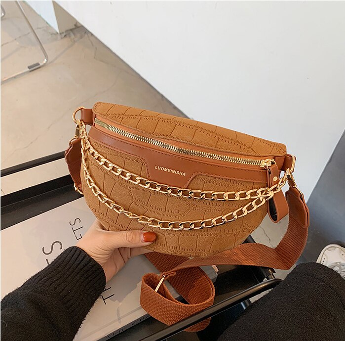 Chain MINI Stone Parrten Crossbody Bags For Women Winter Shoulder Handbags Female Travel Branded Trending Hand Bag: Brown