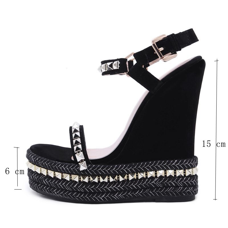 DiJiGirls sandales à talons compensés chaussures femmes talons hauts plate-forme compensée Rivet sandales Street Beat Party chaussures été pompes taille 9
