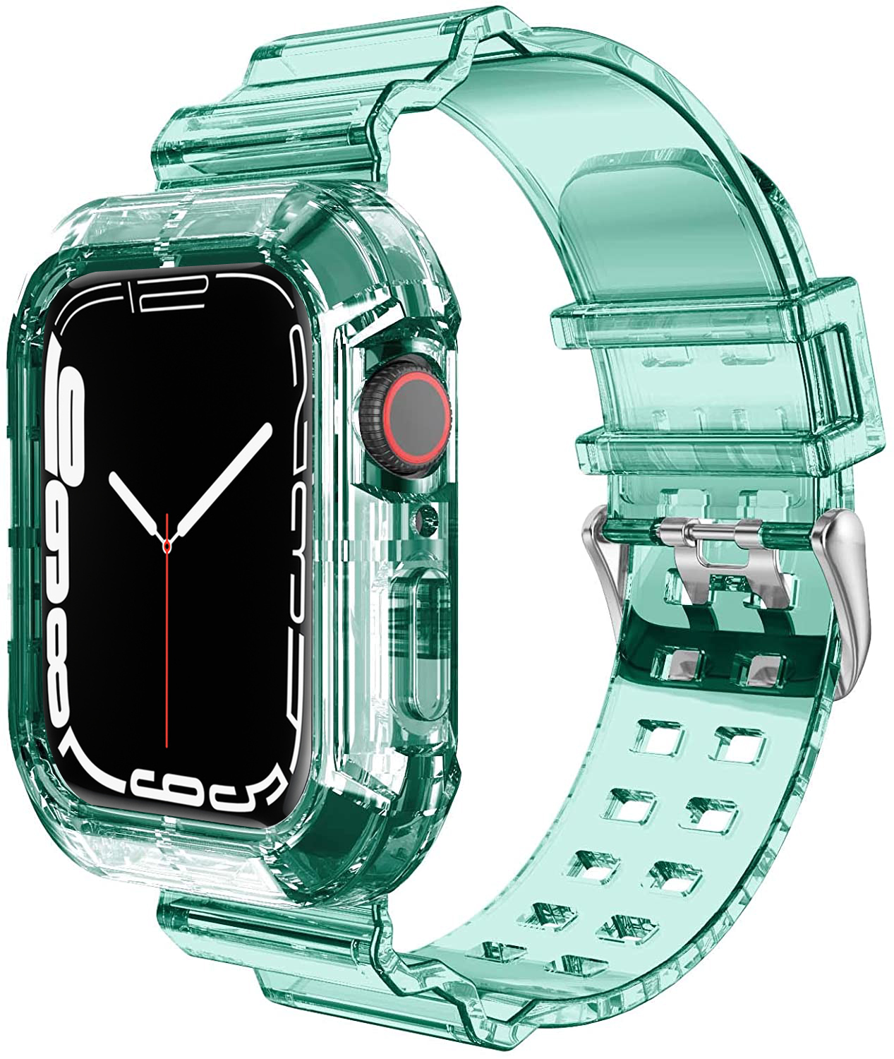 Case+Strap for Apple Watch Band 44mm 40mm 45mm 41mm 42mm 38mm Accessories Transparent Silicone Bracelet iWatch series 3 5 6 se 7: Transparent green / 42mm or 44mm or 45mm