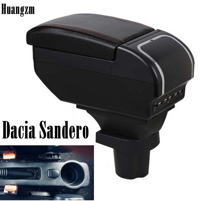 Para Dacia Sandero apoyabrazos caja Almacenamiento de contenido de tienda central caja Dacia stepway apoyabrazos caja con portavasos Cenicero 9USB interfaz