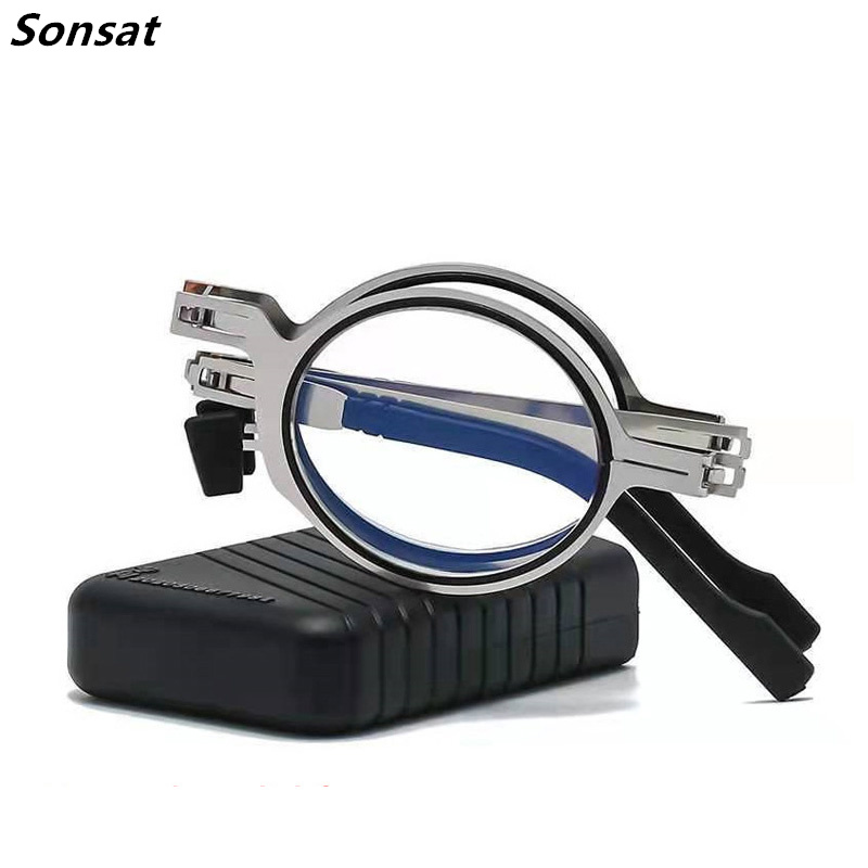 Vouwen Leesbril Metalen Ronde Mannen Blauw Licht Computer Grade Bril Smalle Brillen Frame Voor Mannen Gafas + 1,1.5,2,3,4