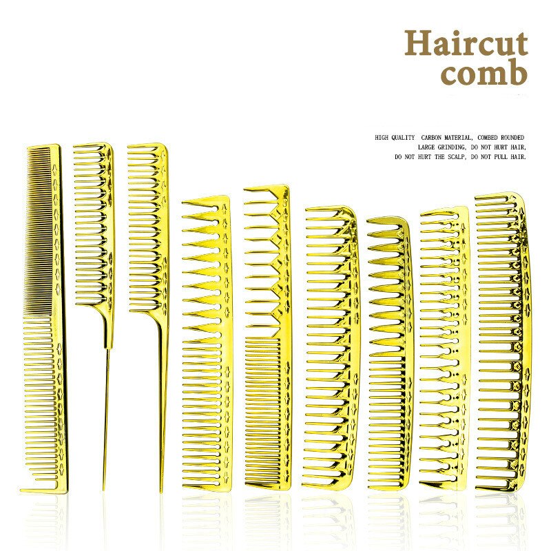 Hair salon hair stylist electroplated gold hairdresser cut comb hollow comb tip tail comb haircut comb