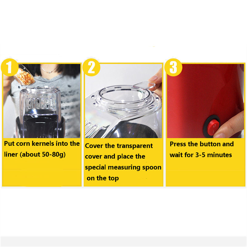 Mini Household Electric Popcorn Maker Machine Automatic Red Corn Popper Natural Popcorn Home use household For kids Children U3