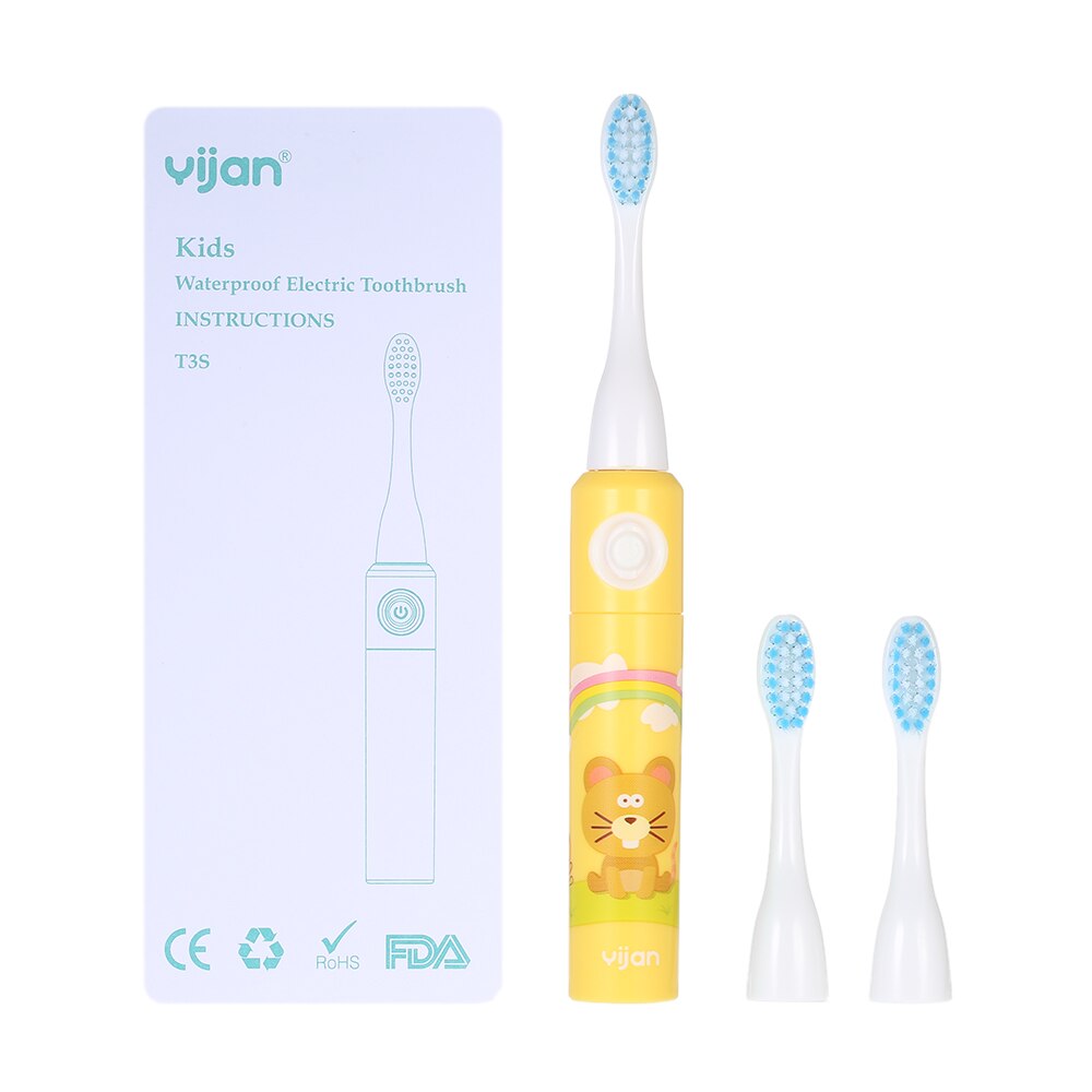 Baby IPX7 Waterproof Automatic Electric Toothbrush cartoon pattern Soft Brush Hair for Kids with 2 Brush Heads