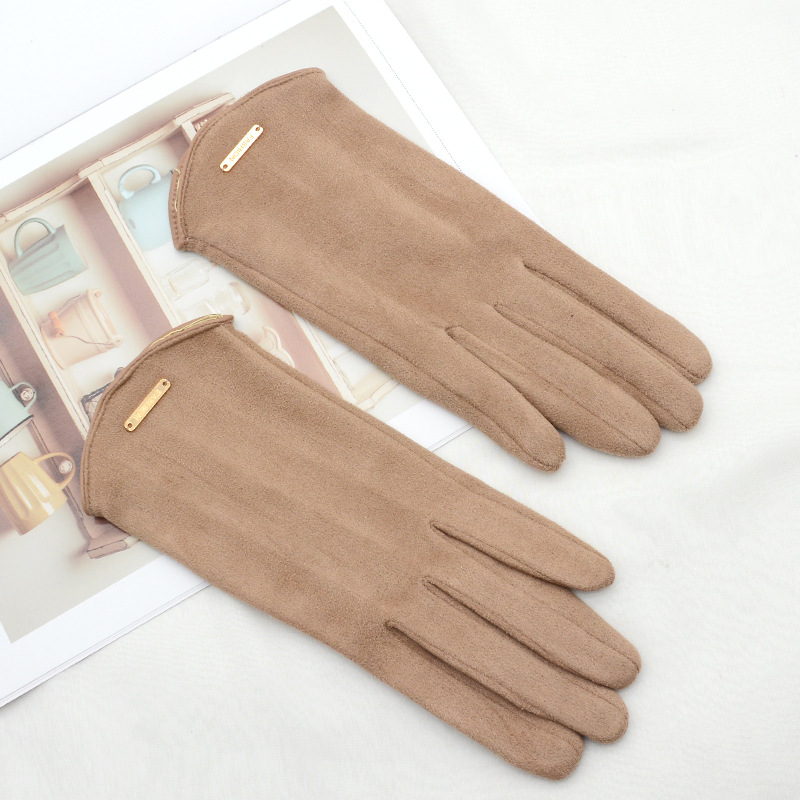 Guantes sencillos y finos para mujer, manoplas de otoño e invierno para mantener el calor con pantalla táctil, tela de ante a prueba de viento: Negro