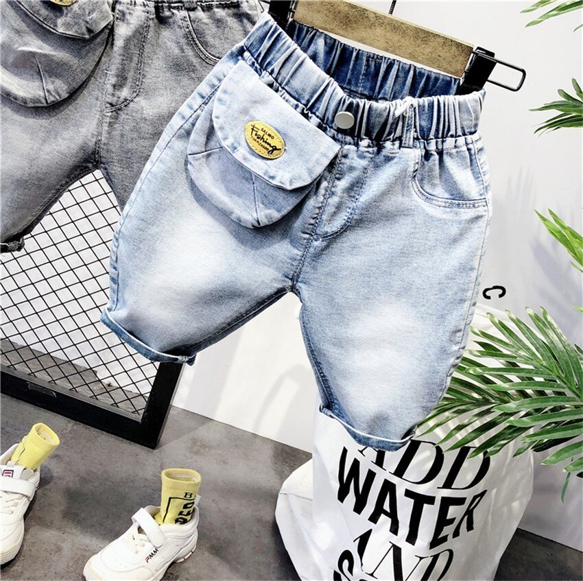 Zomer Peuter Jongens Shorts Casual Pocket Denim Broek Elastische Taille Jeans Voor Jongens Mode Katoenen Baby Shorts 2 3 4 5 6 Jaar