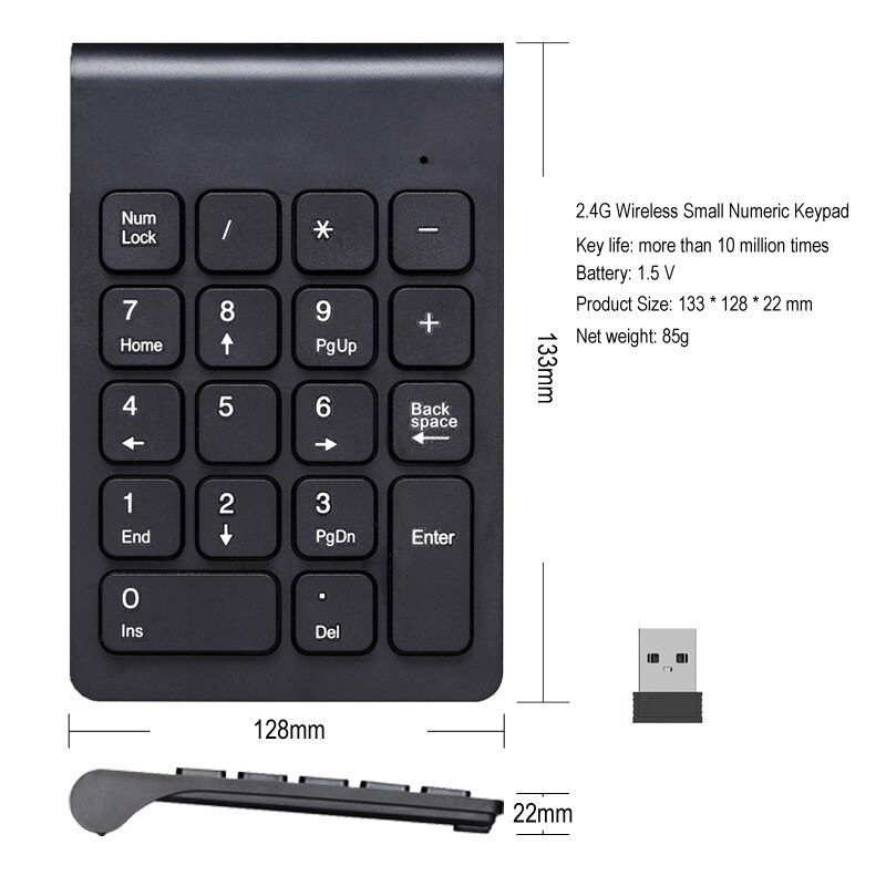 Liten størrelse 2.4 ghz trådløst numerisk tastatur numerisk tastatur 18 taster digitalt tastatur for regnskap teller bærbare notebook-nettbrett