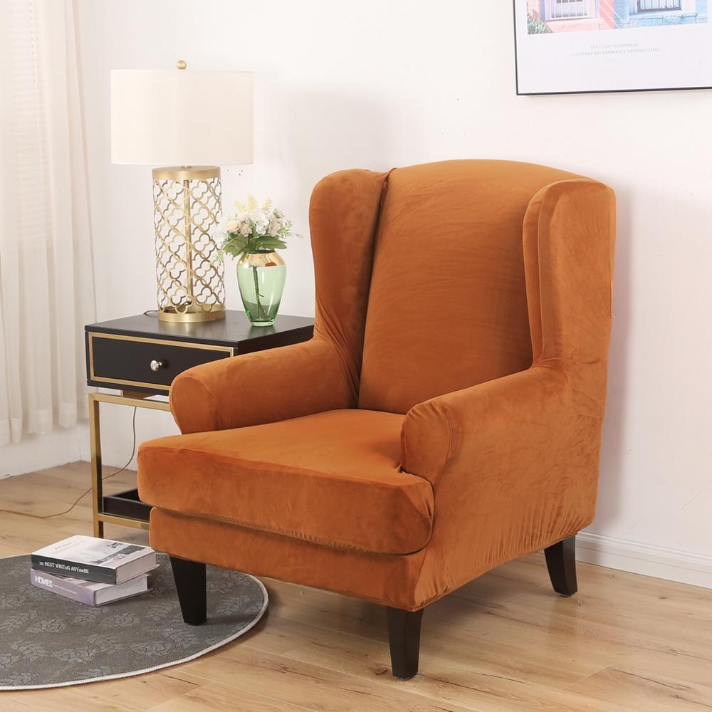 Vingebagsstol betræk fløjl spandex stretch slipcovers til kontorstole stilfuldt 2 stykke sæt med elastik: Brændt orange