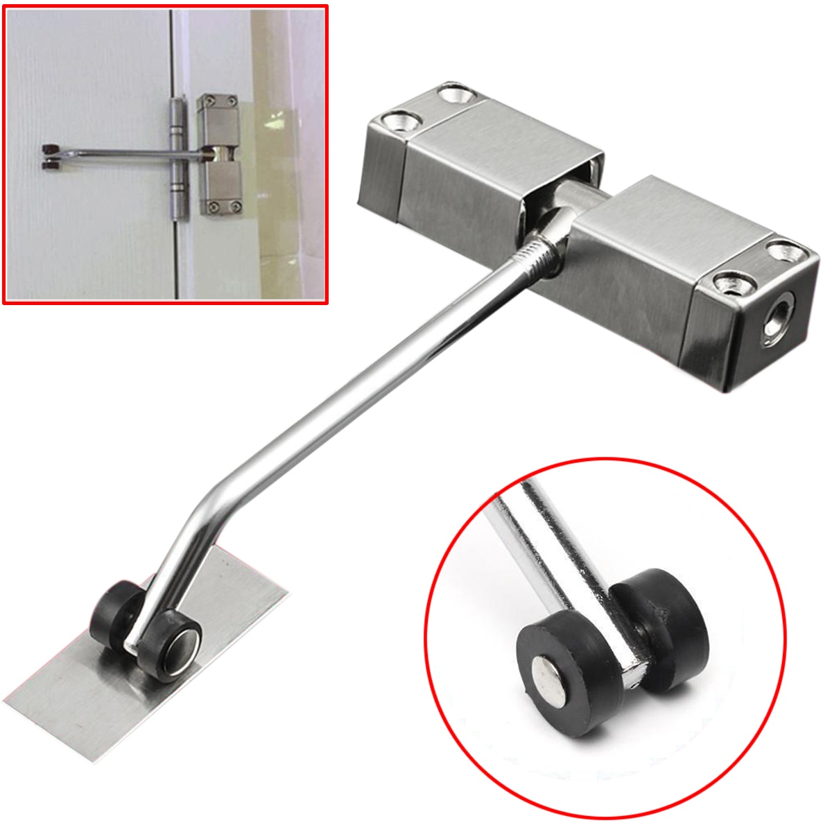 1pc automatisk monterad fjäderdörrstängare justerbar ytstängare i rostfritt stål 160 x 96 x 20mm