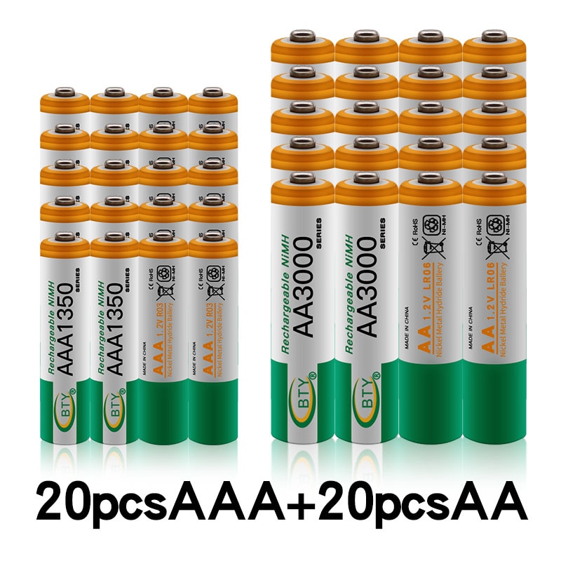 100% Aaa Battery1350 Mah Aaa Rechageable Batterij Ni-Mh 1.2 V Aa Batterij 1.2 V 3000Mah Ni Mh Aa oplaadbare Batterijen