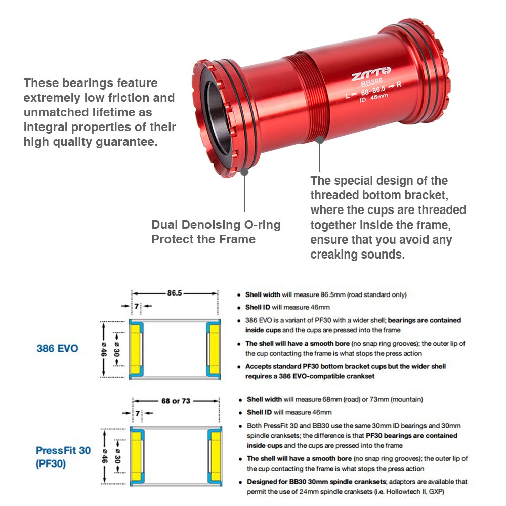 ZTTO BB386 30 PF30 Adapter bicycle Press Fit Bottom Brackets Axle Ceramic for MTB Road bike parts bb30 30mm Crankset chainset