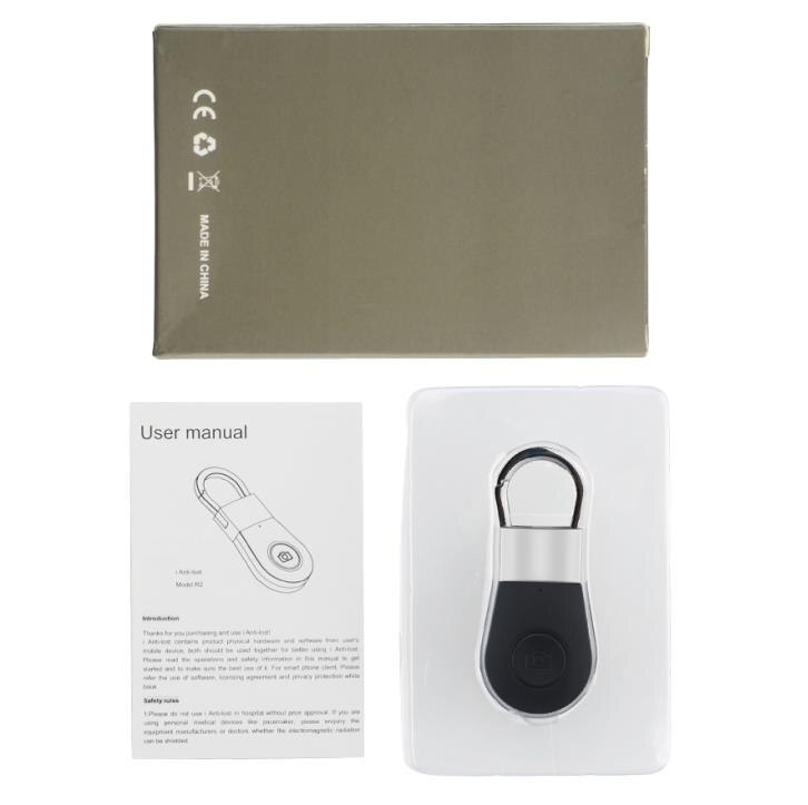 R2 anti-tabte nøgle finder bluetooth 4.0 børn smart mini nøglering tracker fjernbetjening nøglefinder locator nøglering et-klik foto: Sort med kasse