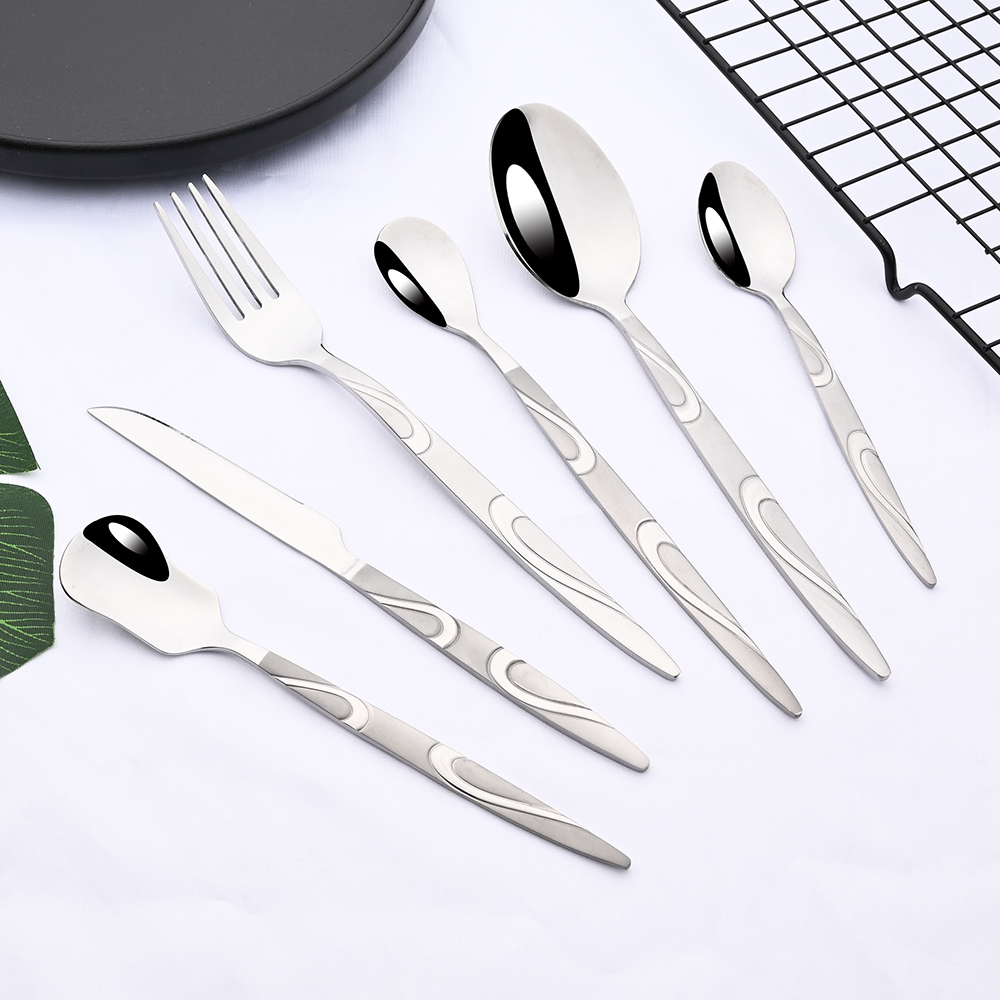 Silver Mirror Silverware Stainless Steel Dinnerware Set Dinner Flatware Knife Ice Spoon Tea Fork Fork Tableware Cutlery Set