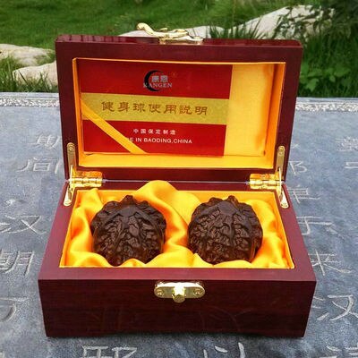 solid walnut fitness ball for elderly hand message balls palm health care hand finger exercise ball: wood box 1