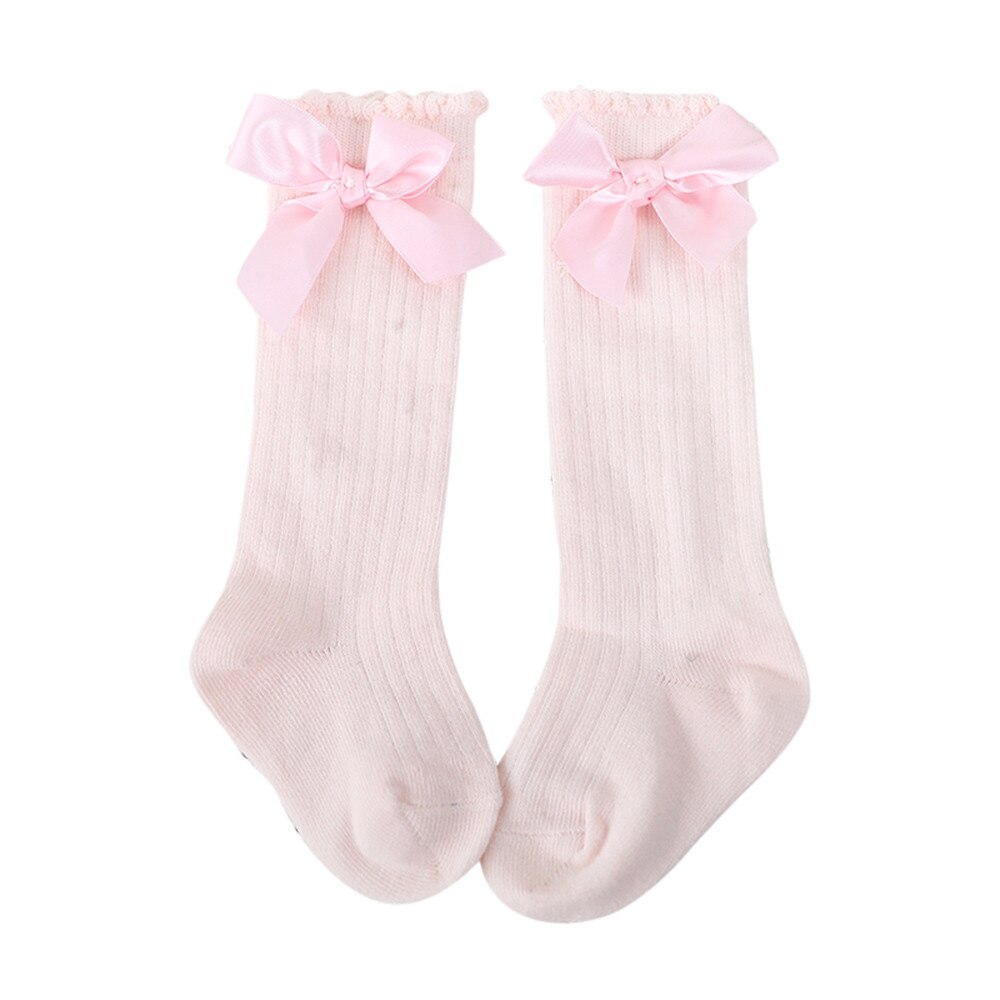 Kids Toddlers Girls Big Bow Knee High Long Soft Cotton Lace Baby Socks Kids girls stocking skarpetki dla dzieci calcetines: Pink / M