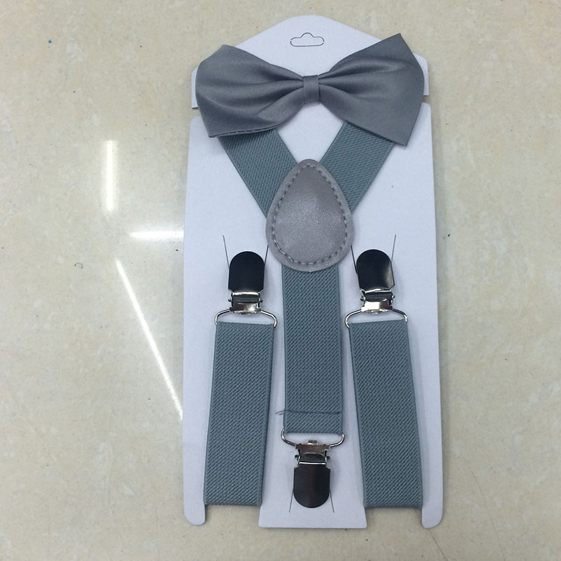 Bow Tie Suspenders Set For Baby Boys Elastic Solid Color Y-Back Braces Adjustable Suspender Children Matching Tuxedo Suit Brace: Light Grey