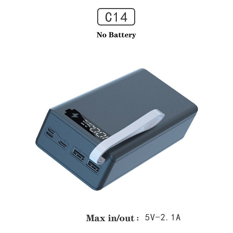 For Type C Micro Lightning 14*18650 Battery Holder Charging Box DIY Power Bank Cover Dual USB Diy Power Bank 18650 Battery Case: C14-Black