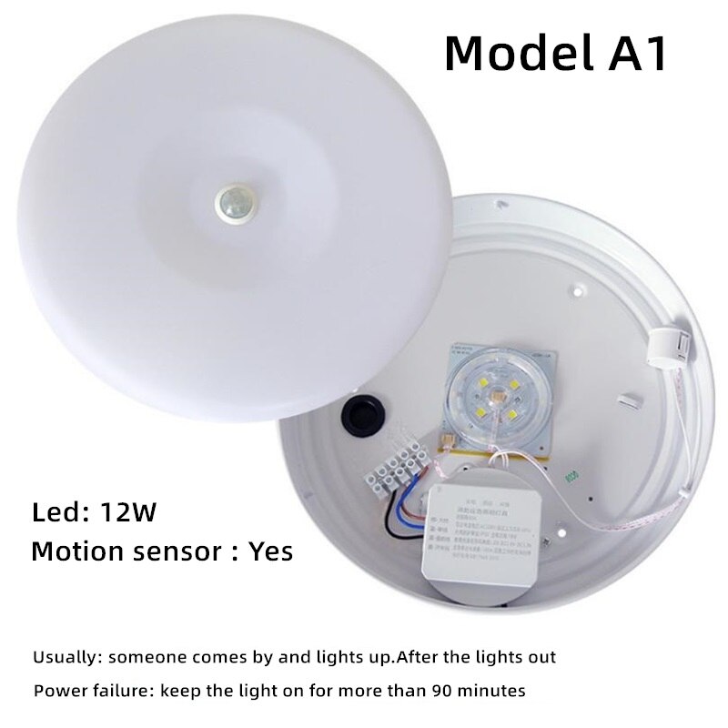Ledet 12w nødlys lampe brand nødlys sikringiy bevægelse lyd stemmesensor kontrol loftlys: A1
