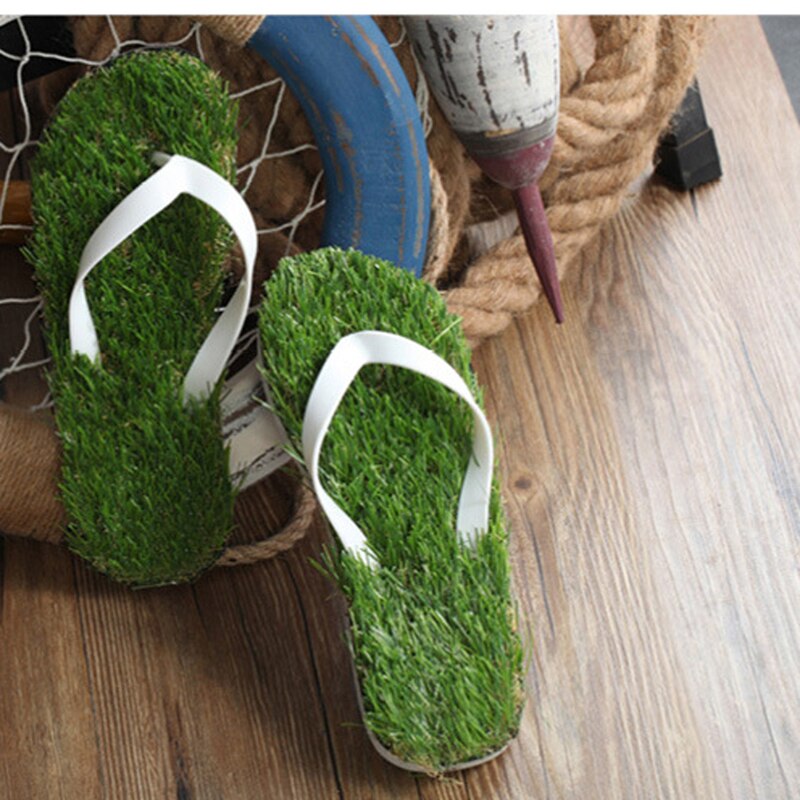 Tongs pour hommes femmes été Simulation personnalité herbe pantoufles Couple modèles en plein air plage chaussures hommes