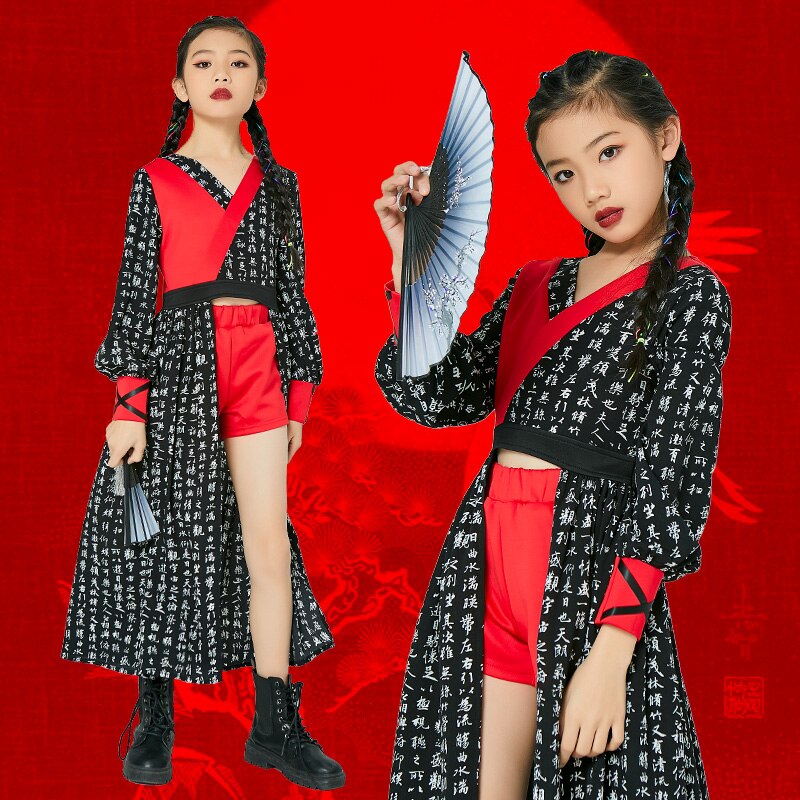 Dzieci jazz spektakl taneczny ubrania w stylu chińprzejrzeć taniec nowoczesny ubrania biodro-hopowe dla dziewczynek stroje sceniczne odzież w stylu zachwycać się DQS6304