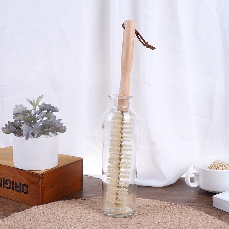 1pc Wooden Long Handle Brush For Baby Bottles Scrubbing Cleaning Tool Kitchen Cleaner For Washing Cleaning