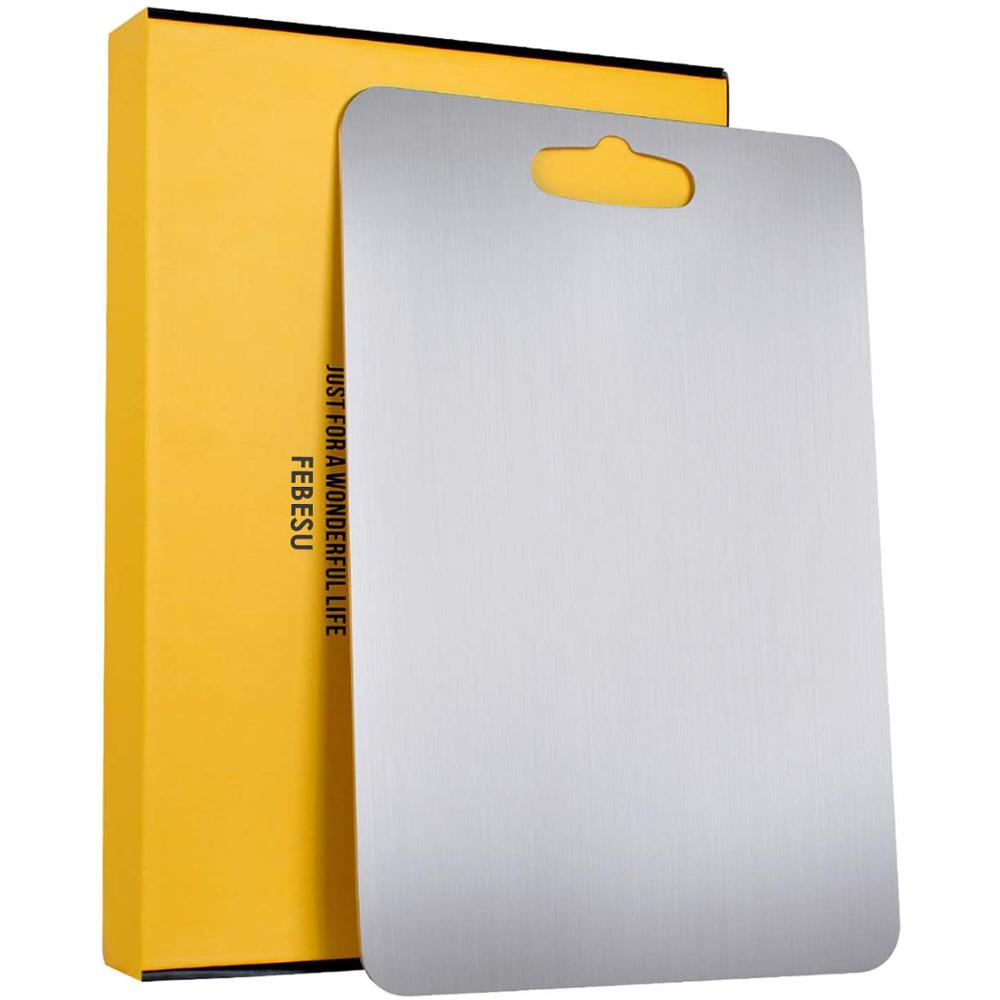 FEBESU Stainless Steel Fruit Cutting Board for Kitchen - Vegetables Choping Board & Best Kitchen Butcher Block for Meat, Cheese,