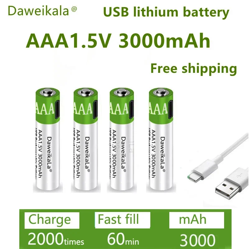 Usb Oplaadbare Lithium-Ion Batterij Met Een Snelle Oplaadcapaciteit Van 3000Mah, 1.5Vaaa Lithium-Ion Batterij, En Voor Speelgoed Toetsenbord