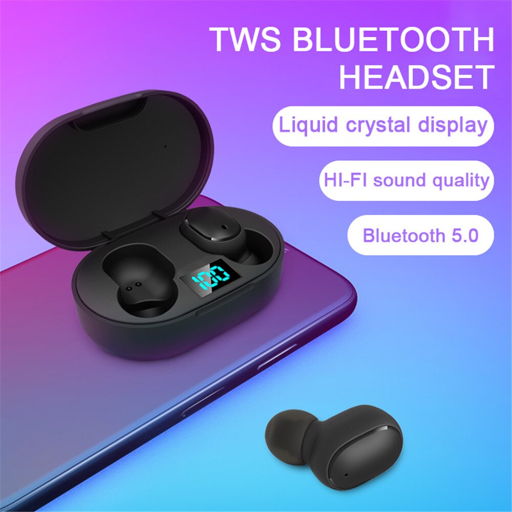 E6S 5.0 Bluetooth Tws Draadloze Bluetooth Oortelefoon Voor Redmi Led Display Oordopjes Headset Met Microfoon Voor Iphone Samsung