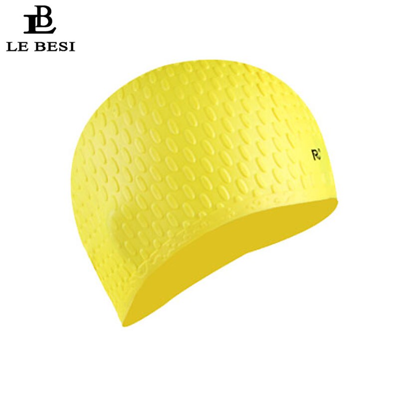Lebesi kvinner badehette boble partikler langt hår svømmebasseng lue elastisk badehette vanntett deksel øre badehette