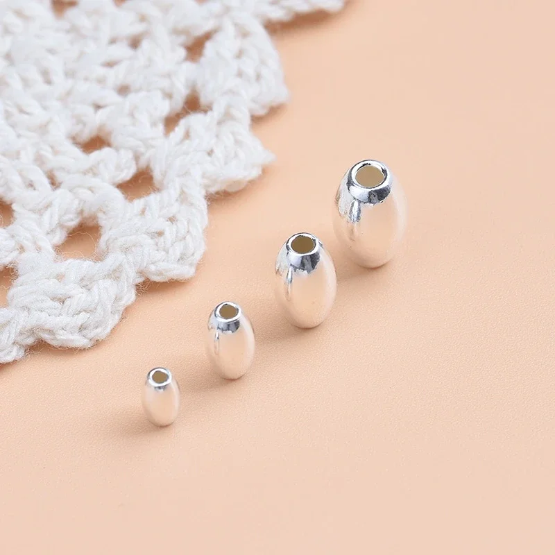 Cuentas de Oliva de Plata de Ley 925 para mujer, material hecho a mano, pulsera, collar, accesorios de joyería, 5 unidades