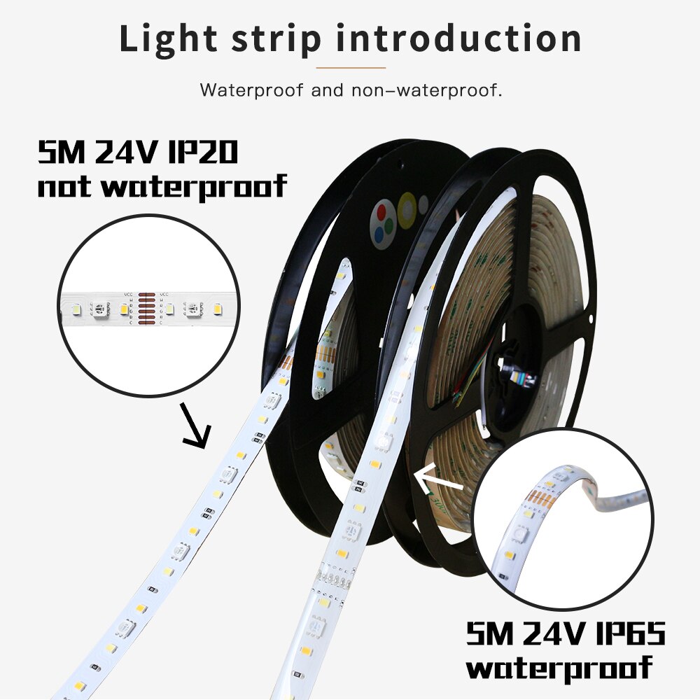 Gledopto RGB+CCT LED strip light rgb ww/cw DC24V 5 meters IP65 waterproof and IP20 not waterproof rgbcct light SMD 5050 SMD 2835