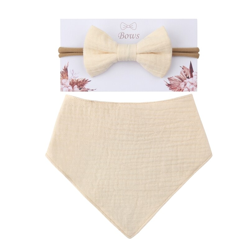 2Pcs Baby Meisjes Elastische Boog Hoofdband Speeksel Handdoek Set Prinses Strik Haarband: 5