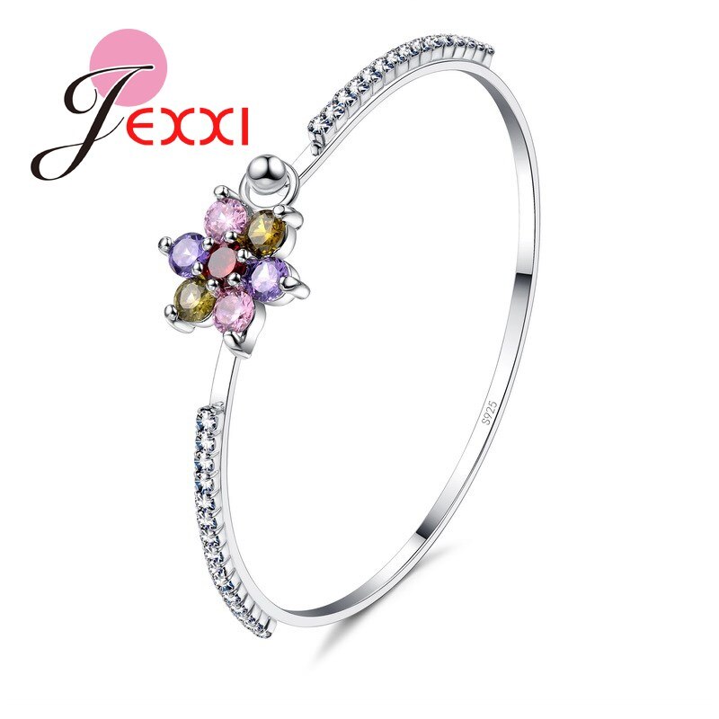 Geometrie Mode Bruiloft Sieraden Wit 925 Sterling Zilver Cubic Zircon Crystal Armbanden Bangles Vrouwen