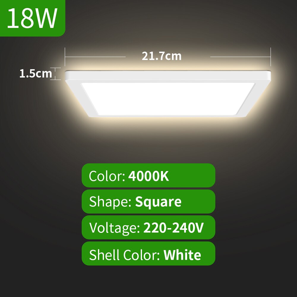 Led Plafond Verlichting 3CCT 18W 24W Moderne Opbouw Led-paneel Plafondlamp Voor Woonkamer Verlichting Armatuur: 18W 4000K Square
