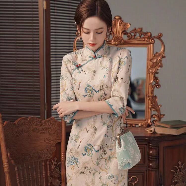 Qipao chino para mujer, vestido de media manga para chica joven, estilo Retro, de la antigua Shanghai, mejorado,