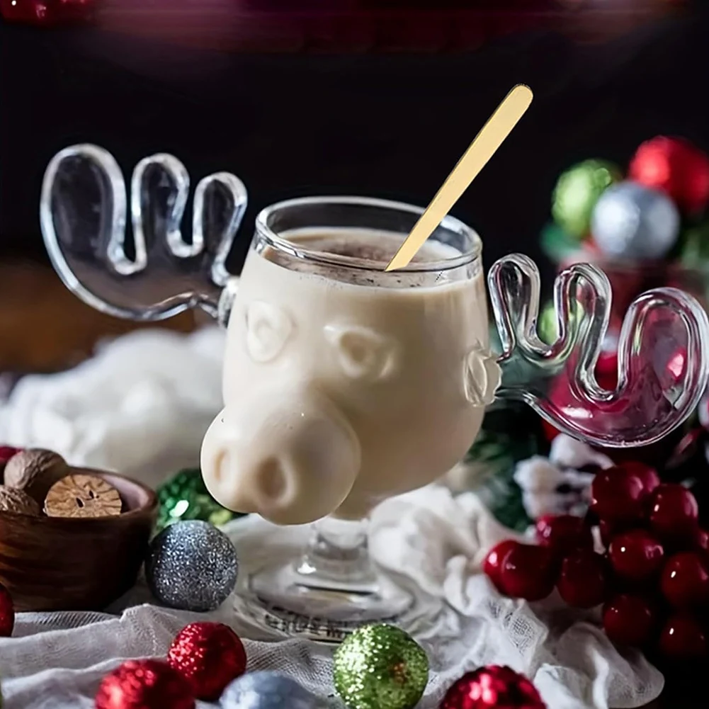 1-4PCS 240ml 8oz Christmas Vacation Moose Mug Christmas Reindeer Head Elk Glass Wine Beer Water Juice Milk Glass