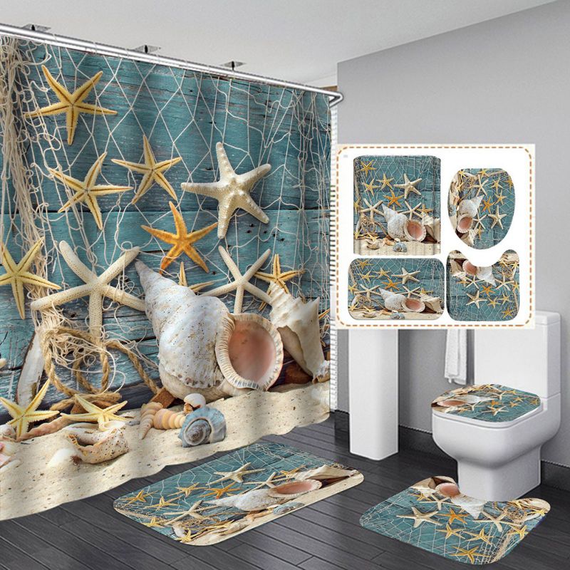 Kerst 3D Digitale Afdrukken Douchegordijn 4 Stuks Voor Thuis/Hotel/Party Decoratie 180*180Cm Kerst badkamer Sets