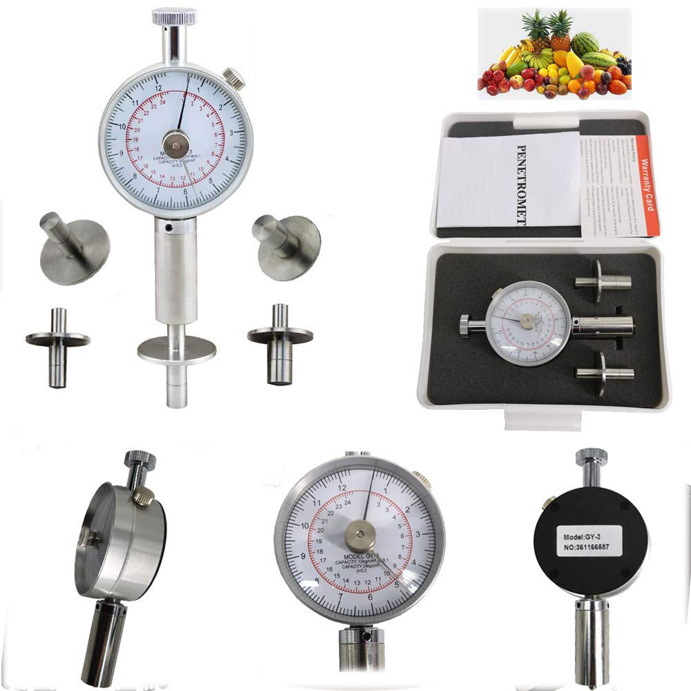 Analog Fruit Hardness Tester Sclerometer Penetrometer with Two Measuring Head 0.5-12kg/cm2 and 1-24kg/cm2 Range