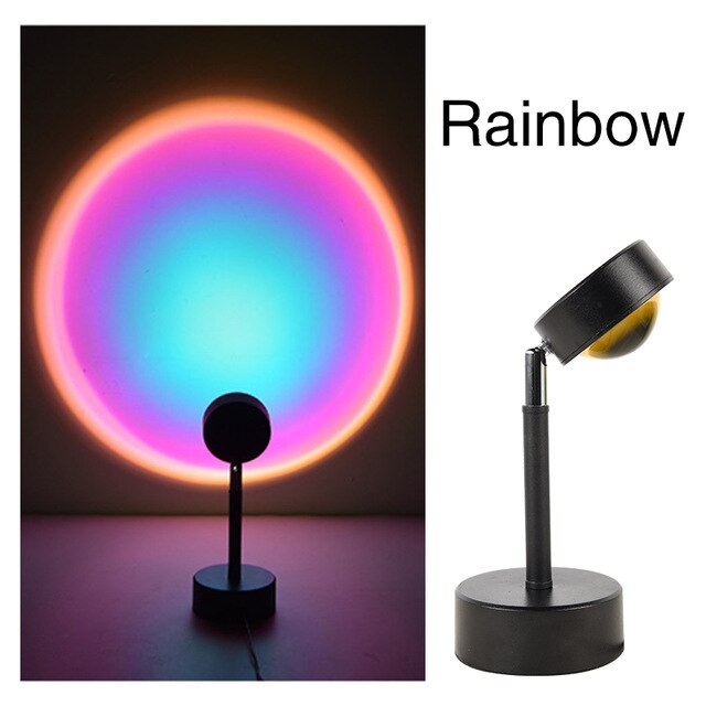 Kleurrijke Zonsondergang Projectie Lamp Usb Led Night Regenboog Sfeer Licht Voor Thuis Koffie Achtergrond Muur Decoratie: Style 2-Rainbow