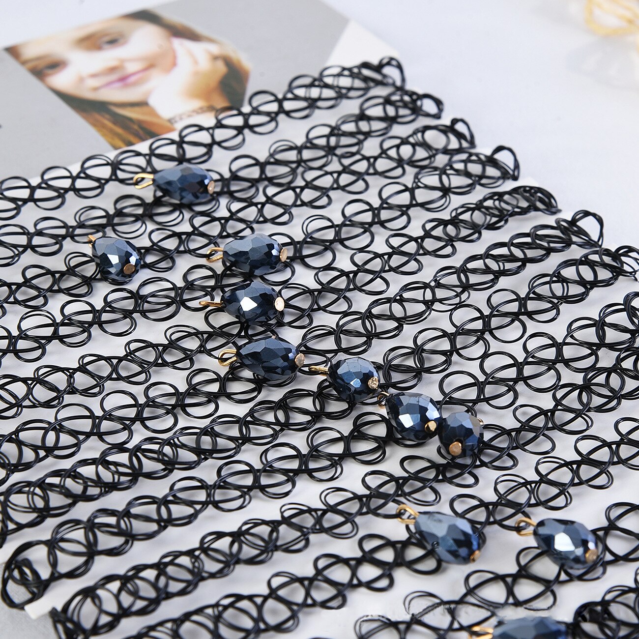 12 unids/set Fishline collares gargantilla para mujeres adolescentes niñas Stretch gótico Punk elástica hueco gargantilla collar de joyería de