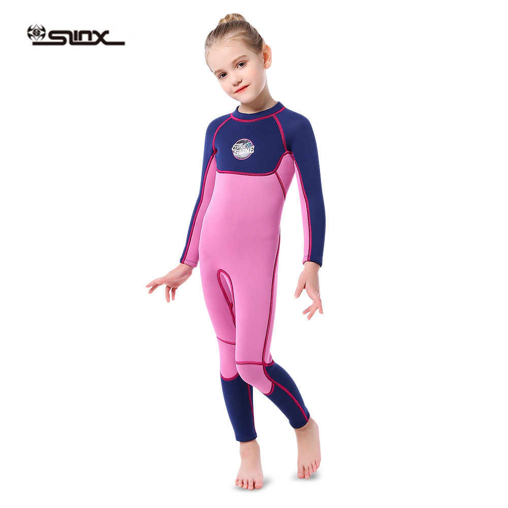 3MM neoprene Wetsuit for girls diving suit thick Cold-proof Sun-proof wetsuit one-piece set children Surfing snorkeling swimwear: 1 / L